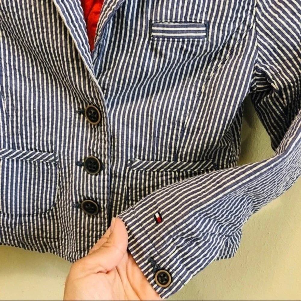 Tommy Hilfiger Girls' Striped Jacket/Blazer in Size XS (4-5) Cotton/Linen Blend